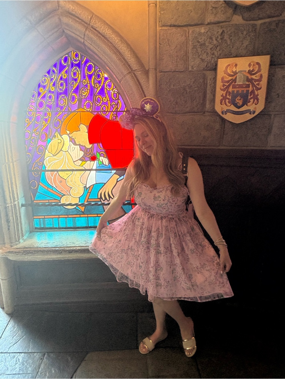 Disney her universe sleeping beauty aurora Pink Floral Tie-Shoulder Dress S